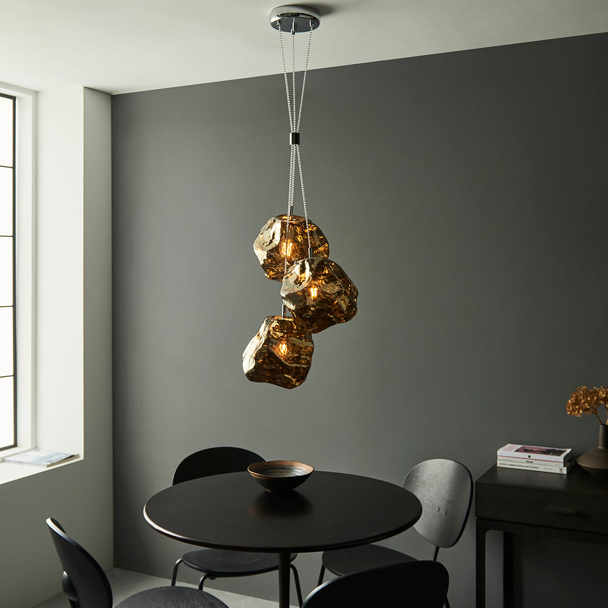 Bronze metallic glass & chrome plate