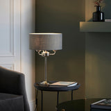 Bright nickel plate & charcoal fabric
