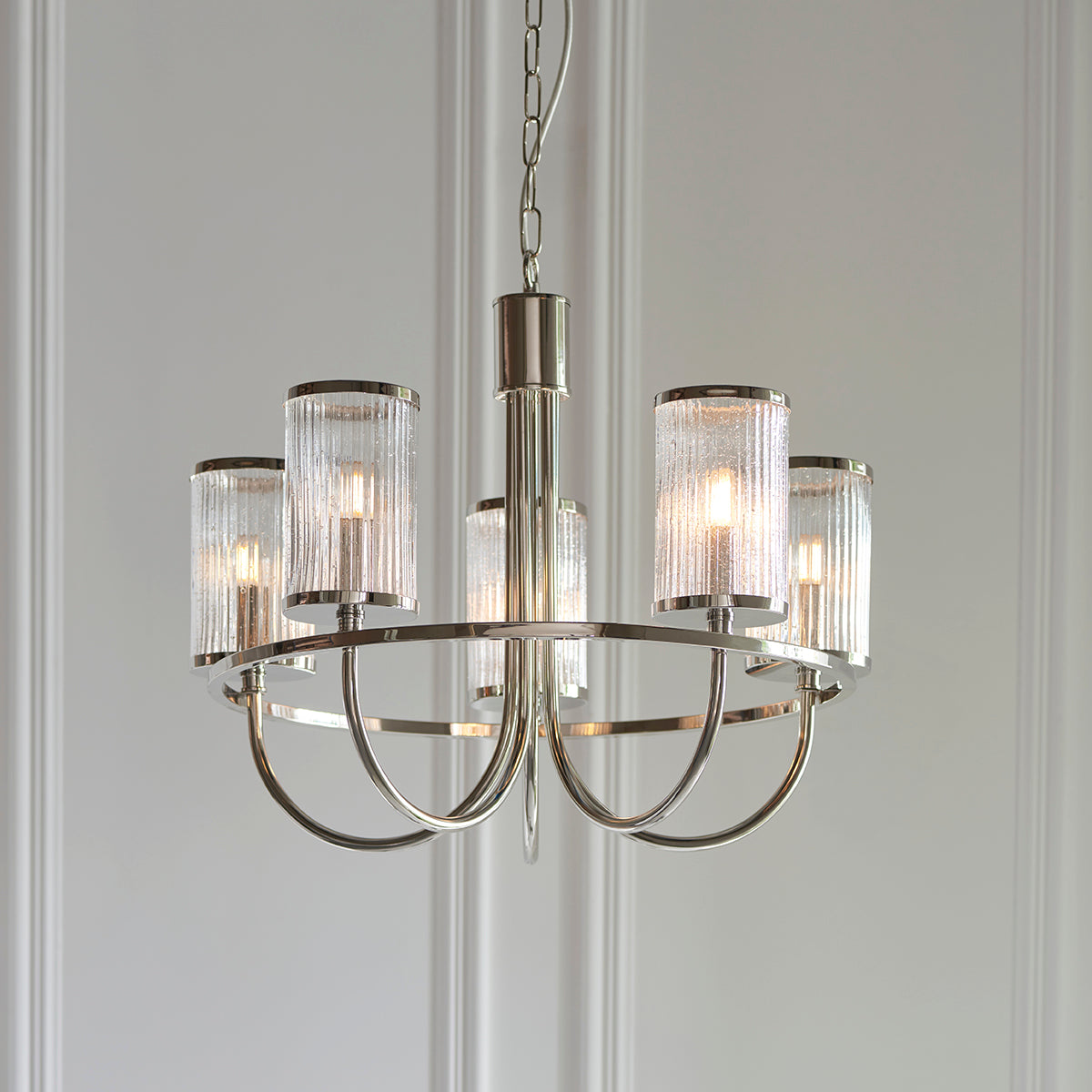 Bright nickel plate & ribbed bubble glass