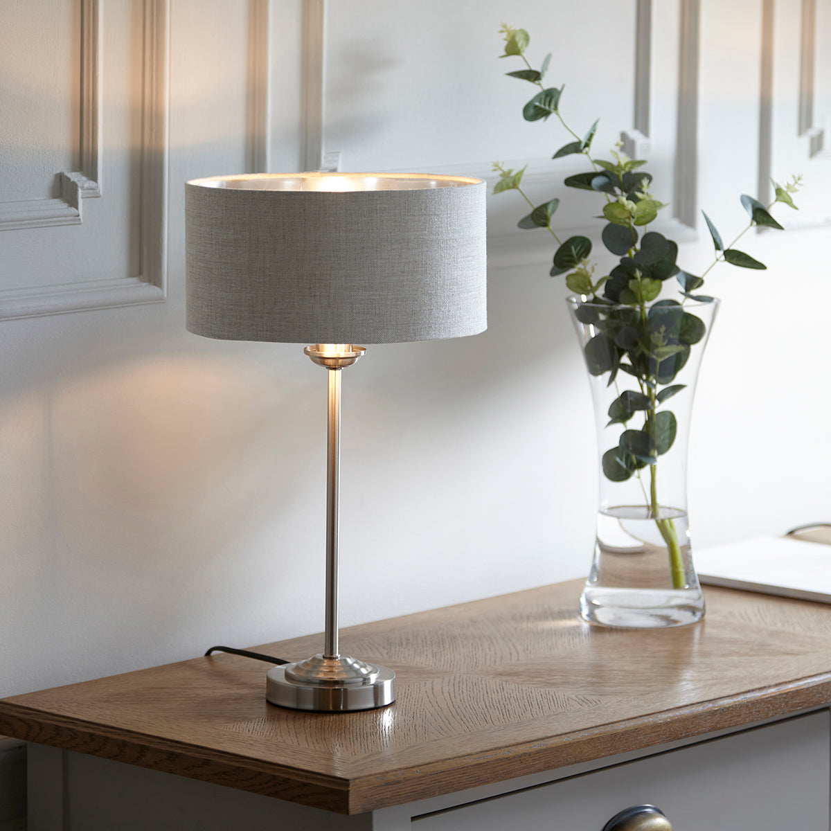 Brushed chrome plate & natural linen