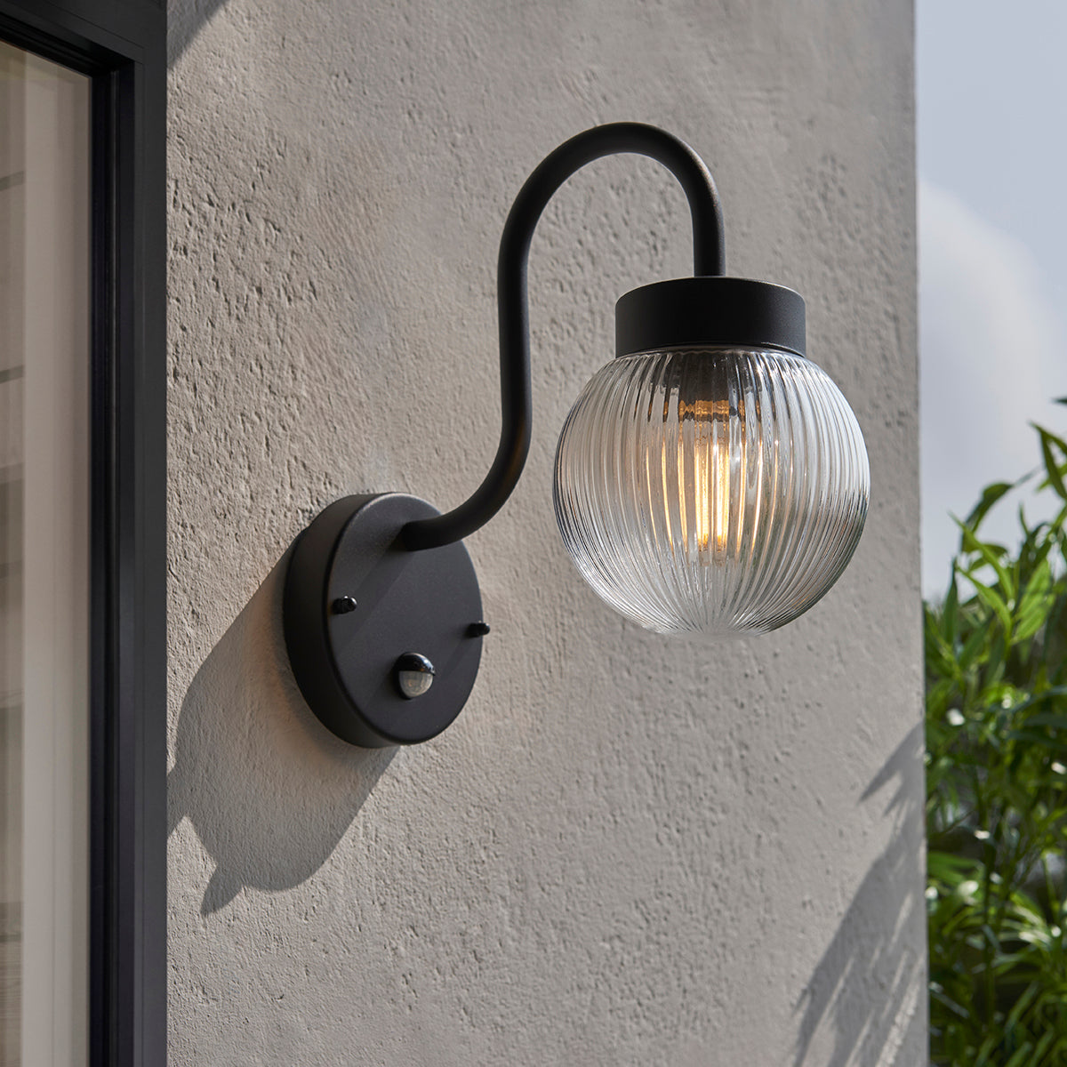 Textured black & clear ribbed glass