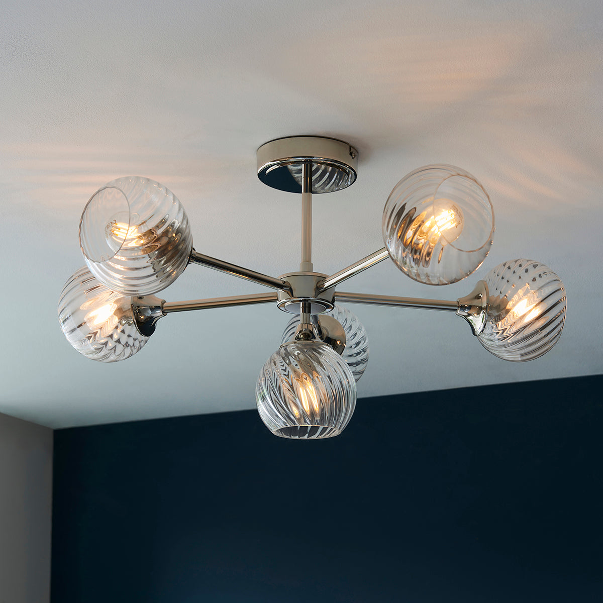 Bright nickel plate & clear spiral glass