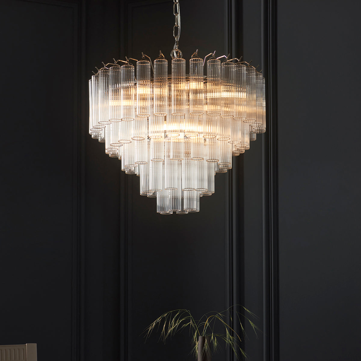 Bright nickel plate & clear ribbed glass