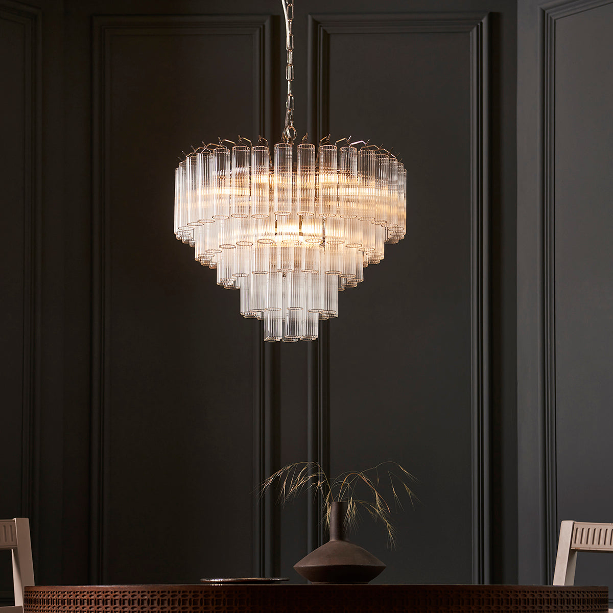 Bright nickel plate & clear ribbed glass