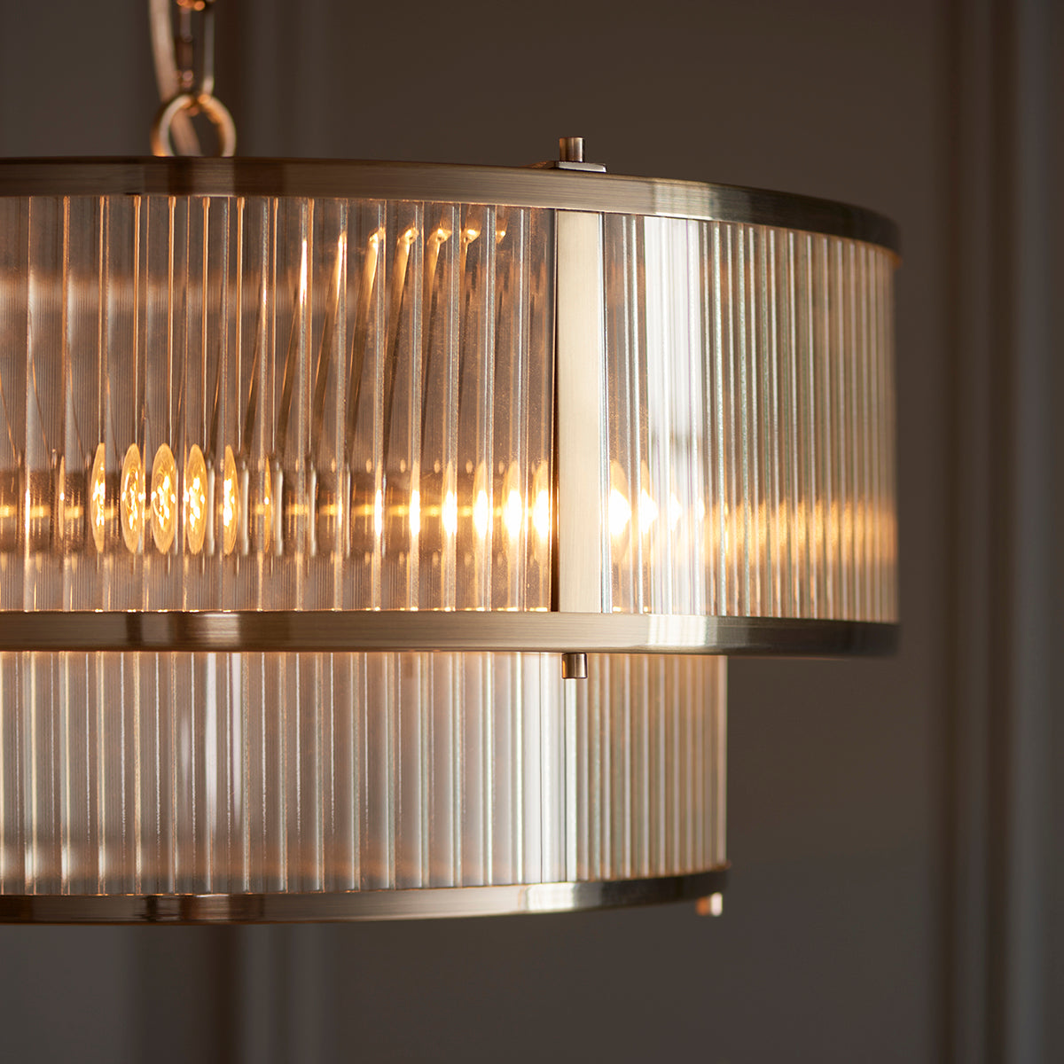Antique brass plate & clear ribbed glass