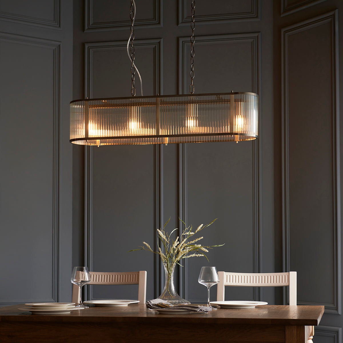 Antique brass plate & clear ribbed glass