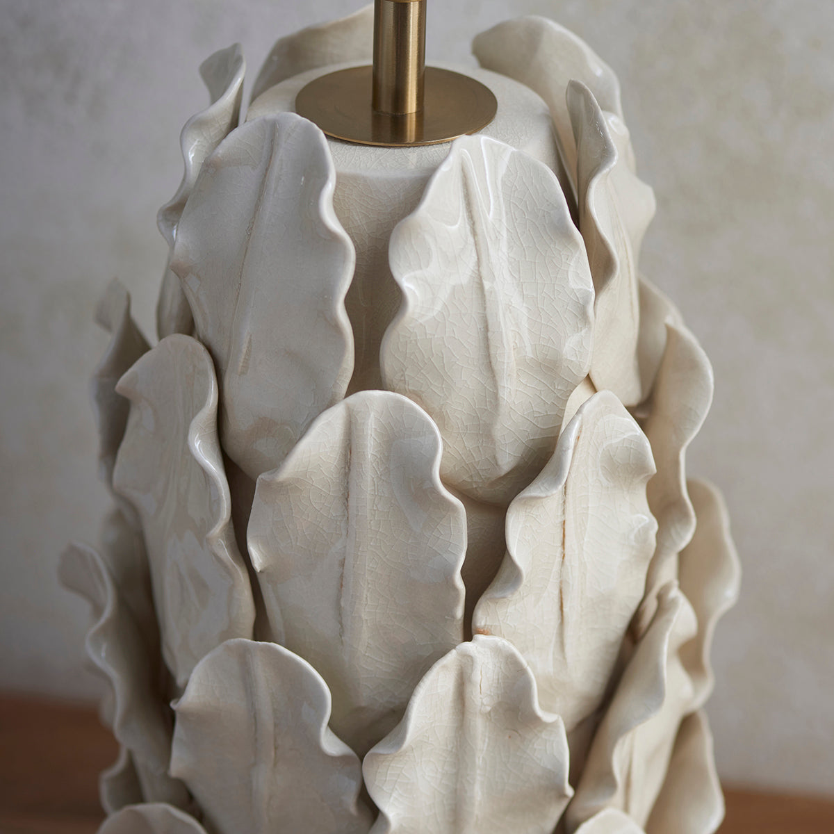 Ivory crackle glaze & brushed aged brass plate