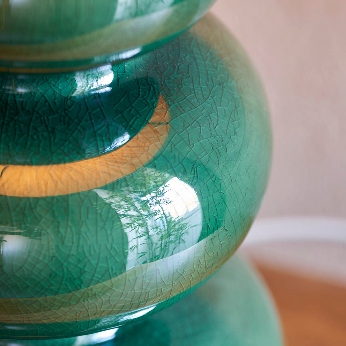 Gloss green reactive glaze & brushed aged brass plate