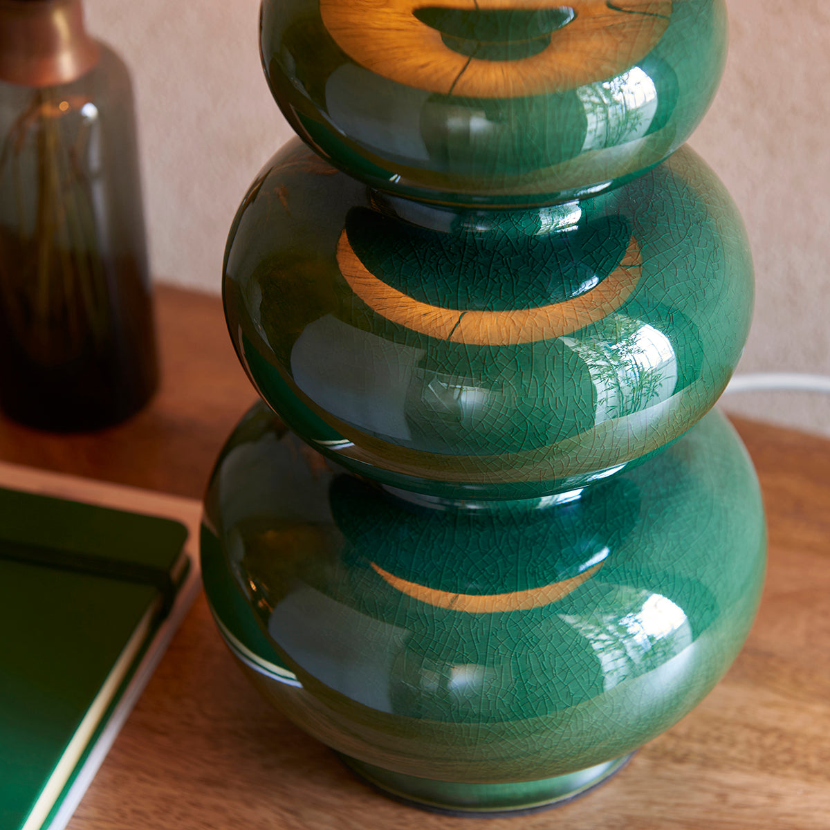 Gloss green reactive glaze & brushed aged brass plate