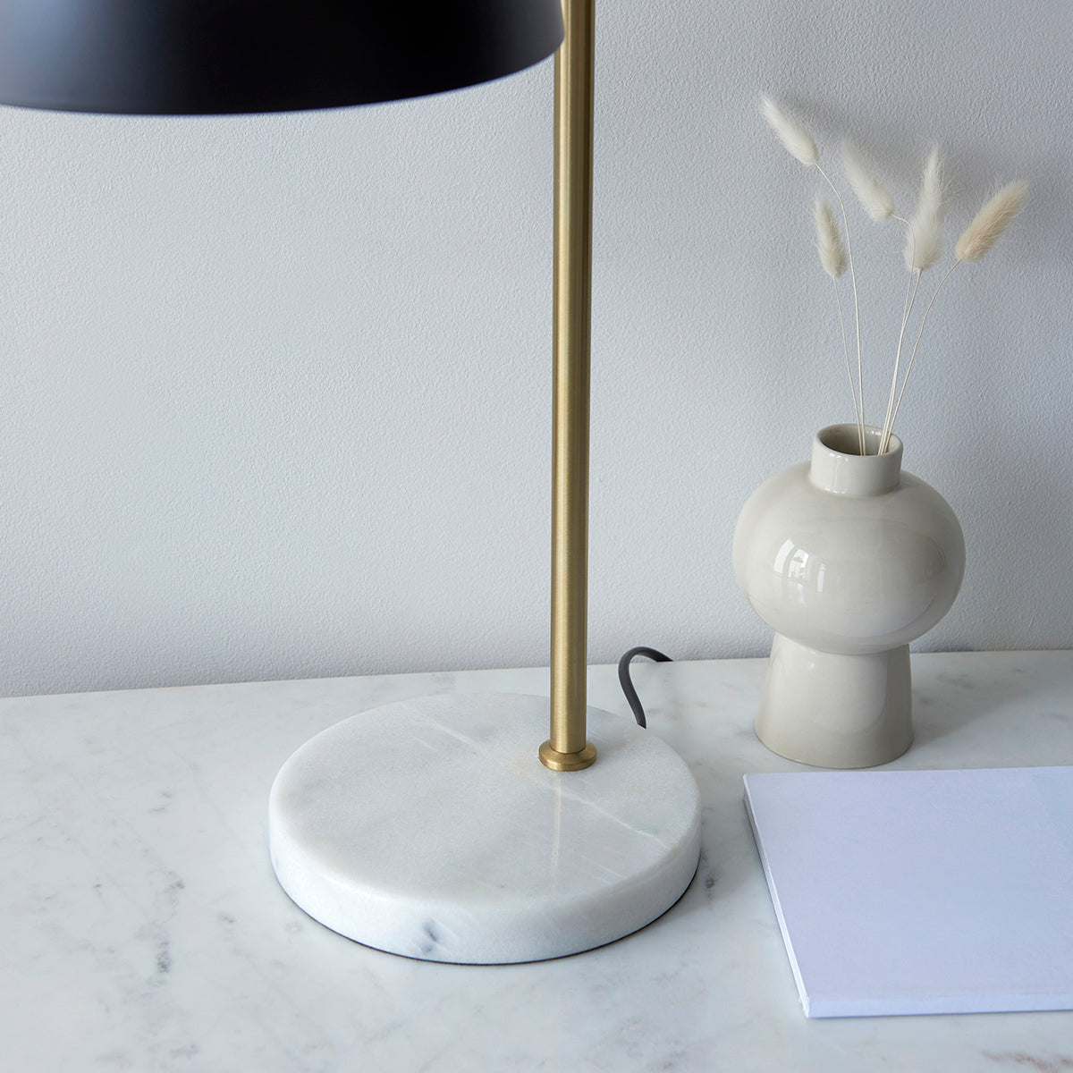 Matt black, antique brass plate & grey marble