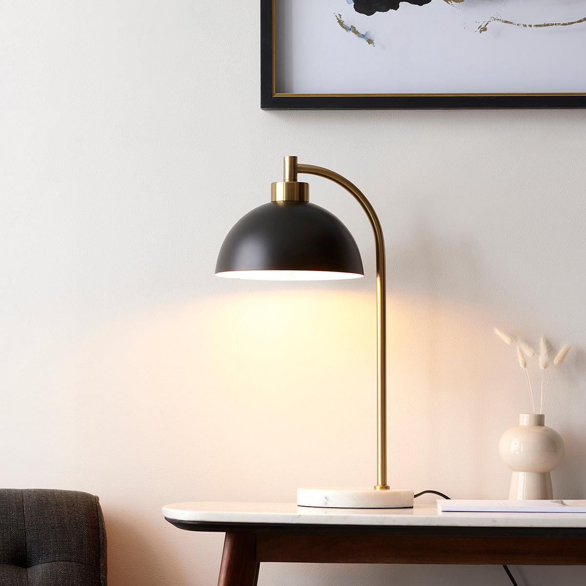 Matt black, antique brass plate & grey marble