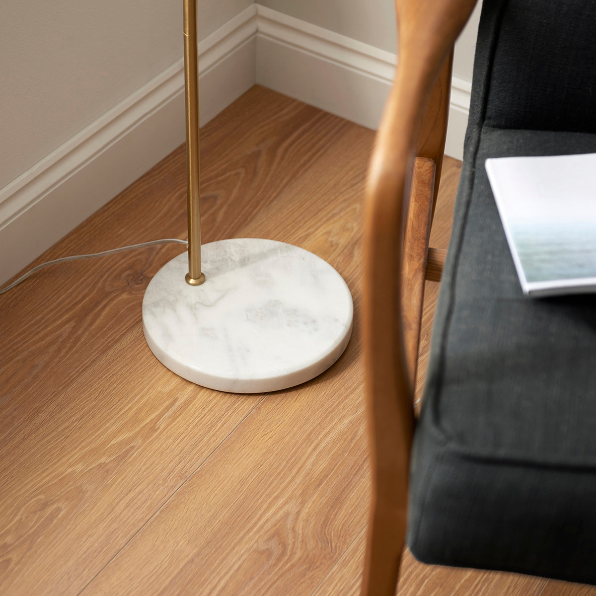 Matt black, antique brass plate & grey marble