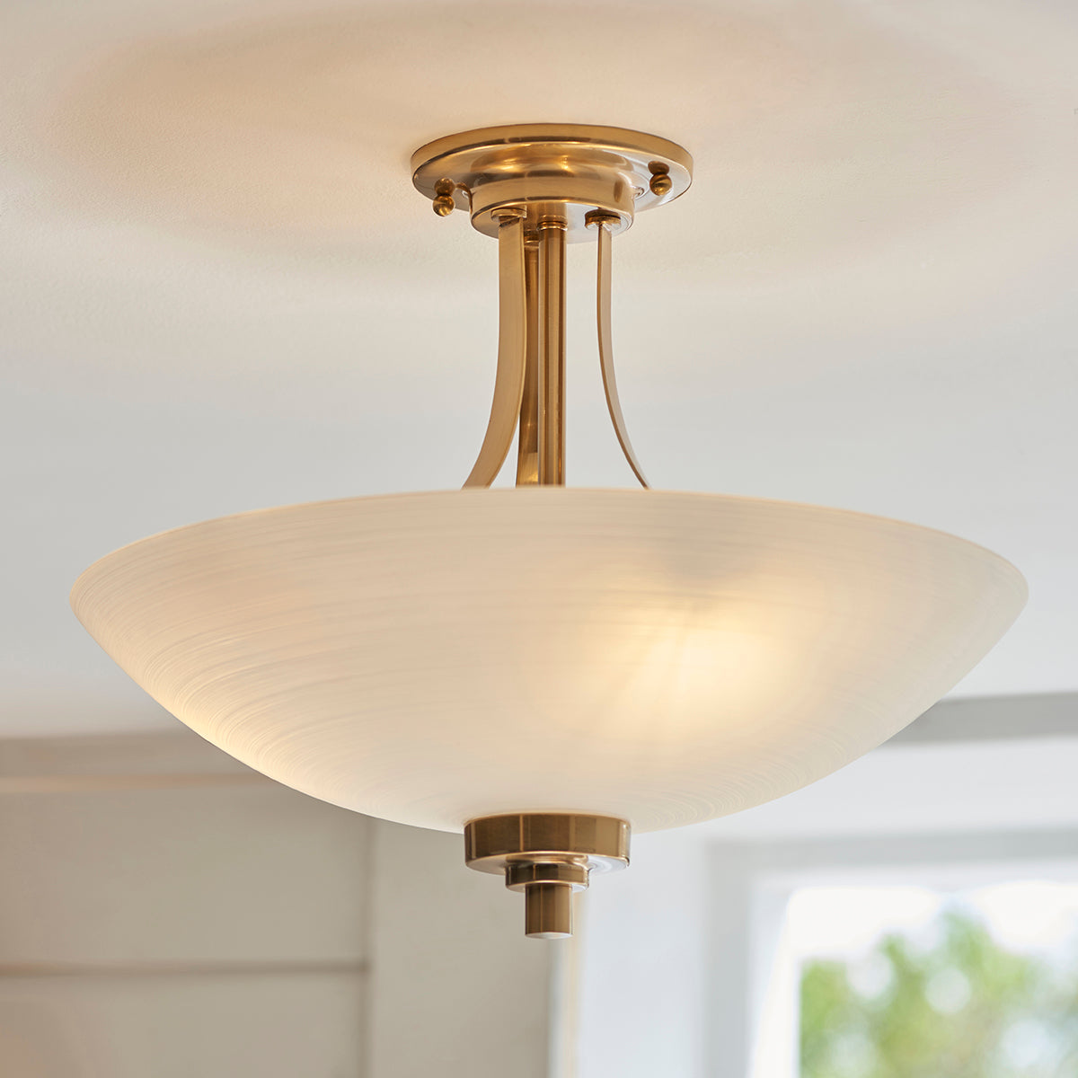 Brushed aged brass plate & white glass
