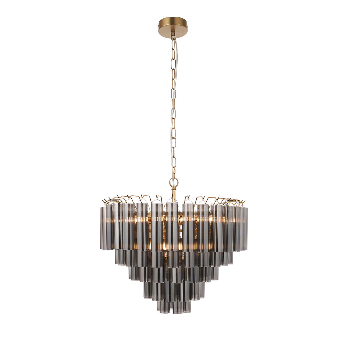 Satin brass plate & smokey grey lustre glass