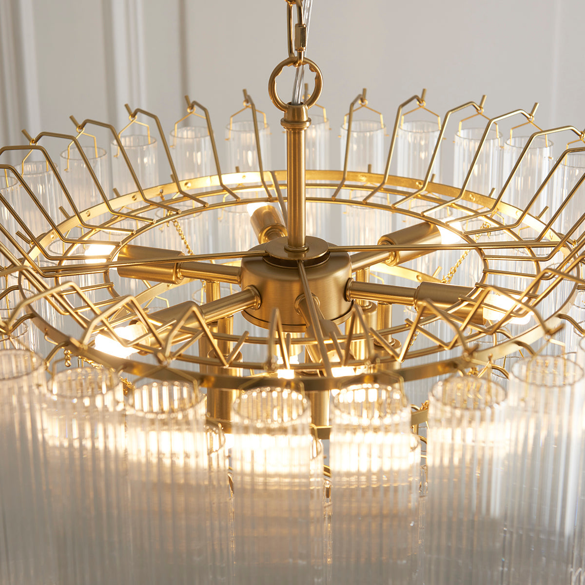 Satin brass plate & clear ribbed glass