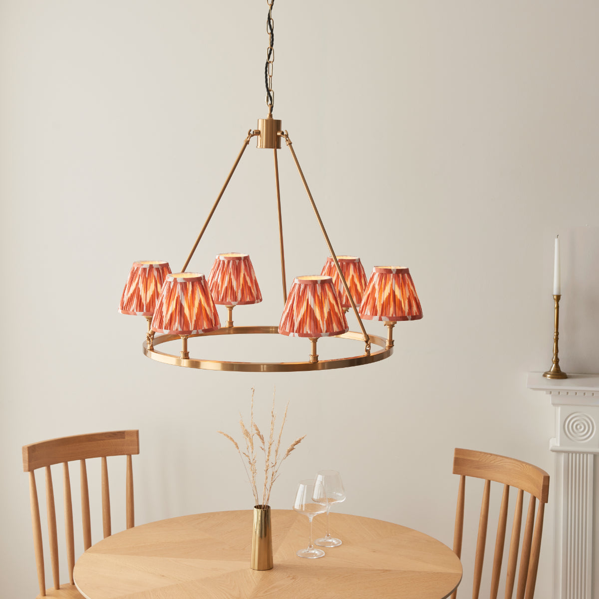 Brushed Aged Brass Plate & Apricot Orange Fabric