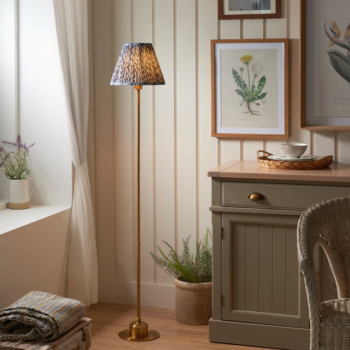 Brushed Aged Brass Plate & Pearl Grey Fabric