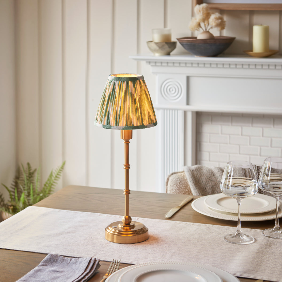 Brushed Aged Brass Plate & Cotswold Green Fabric