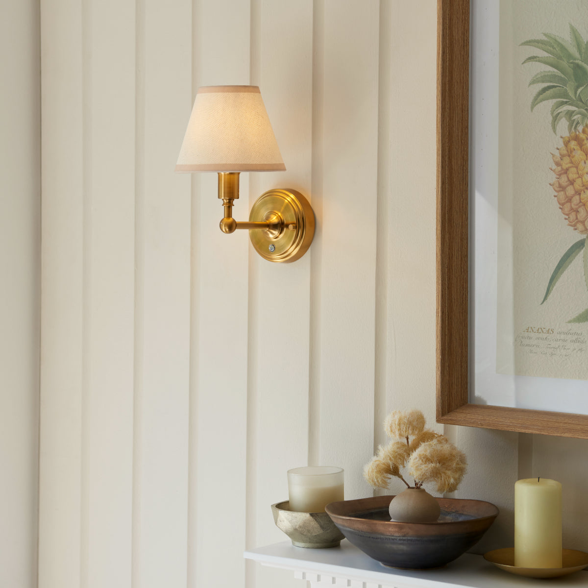 Brushed Aged Brass Plate & Vintage White Fabric