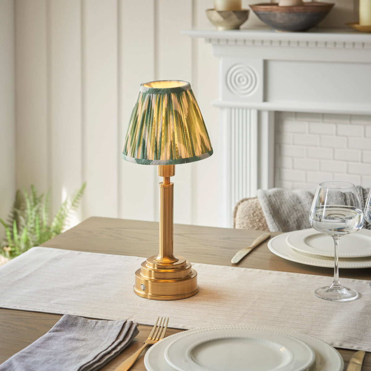 Brushed Aged Brass Plate & Cotswold Green Fabric