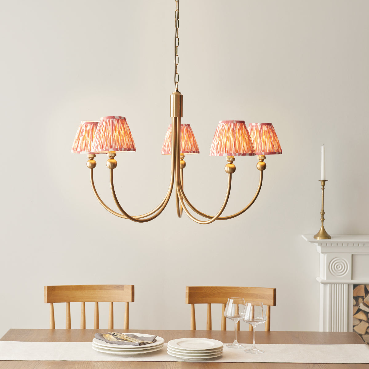 Brushed Aged Brass Plate & Coral Pink Fabric