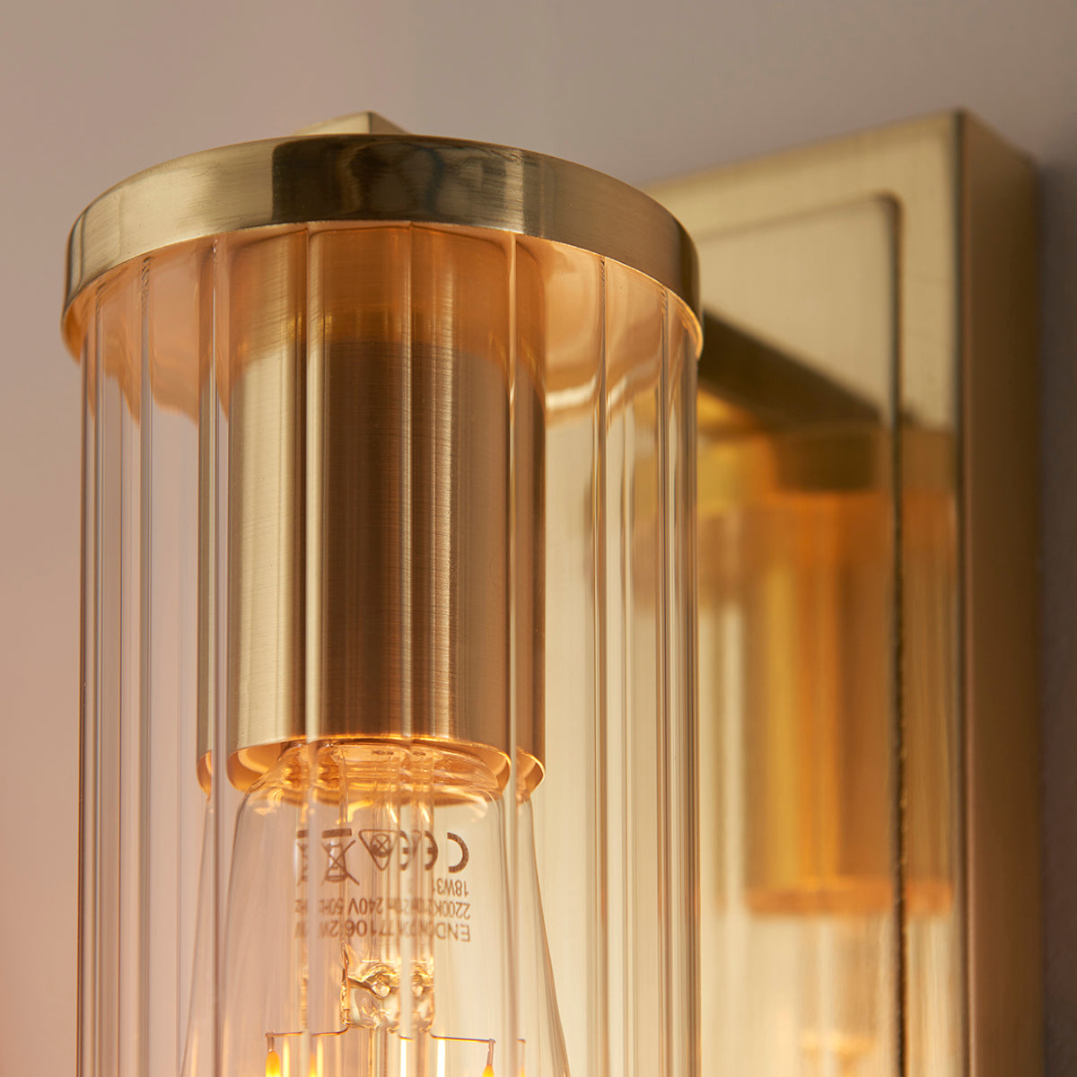 Satin brass plate & clear ribbed glass