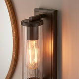 Dark bronze paint & clear ribbed glass