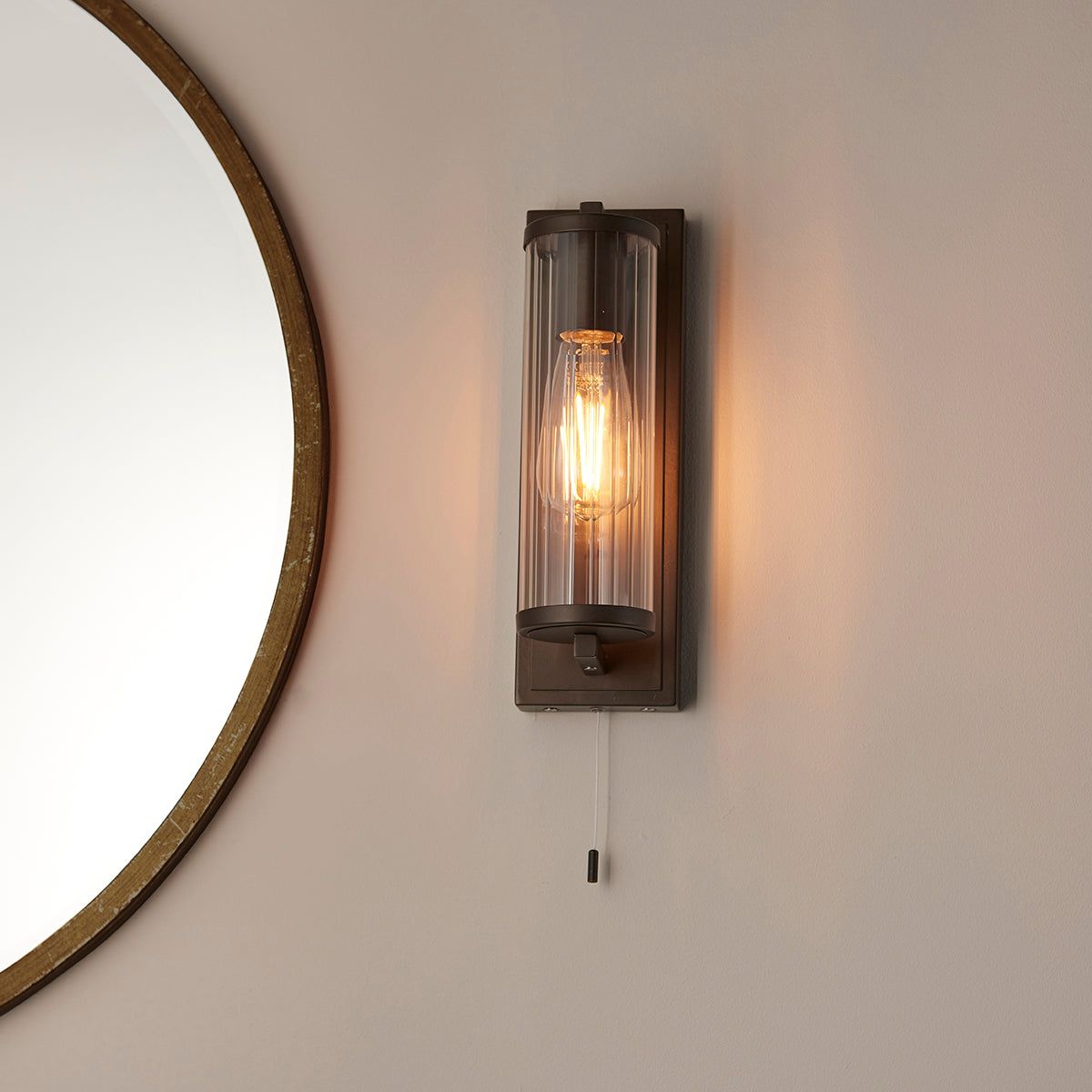 Dark bronze paint & clear ribbed glass