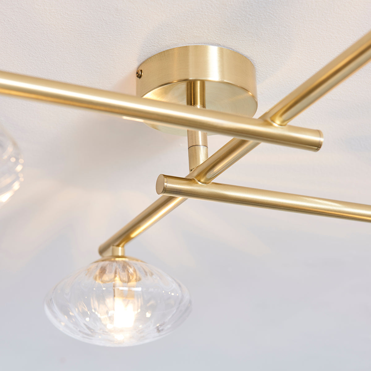 Satin brass plate & clear ribbed glass