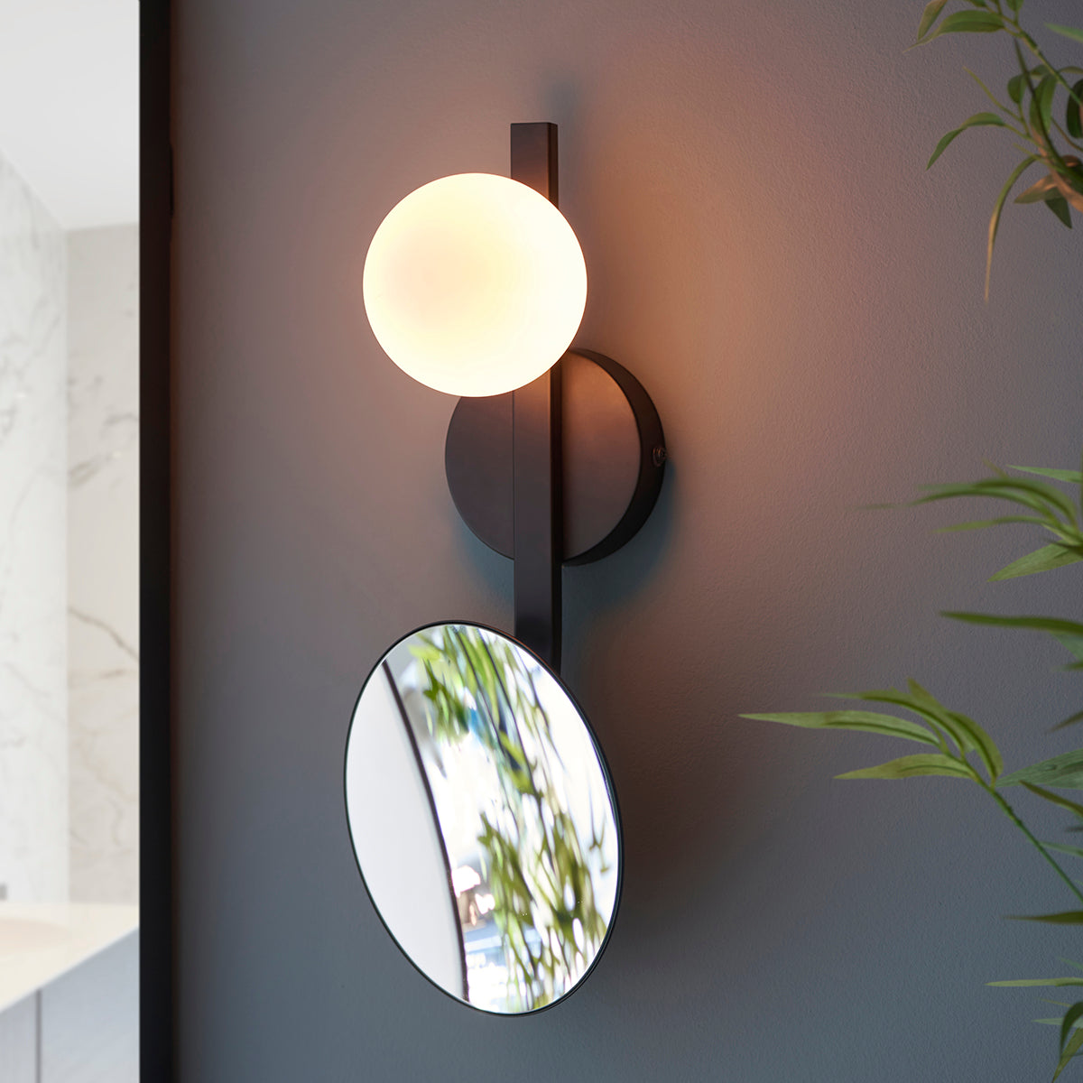Matt black, mirrored glass with opal glass