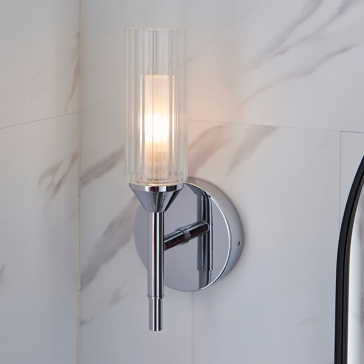 Chrome plate & clear/frosted ribbed glass