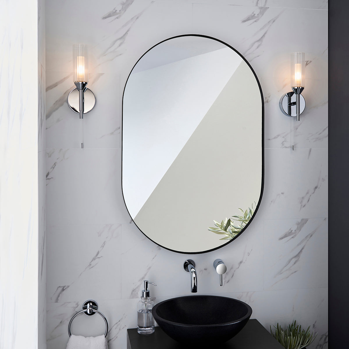Chrome plate & clear/frosted ribbed glass
