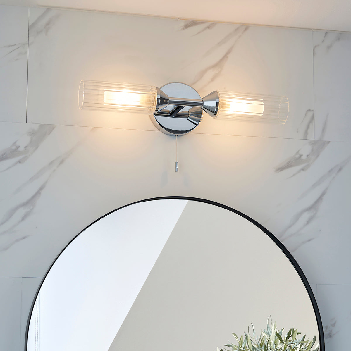 Chrome plate & clear/frosted ribbed glass