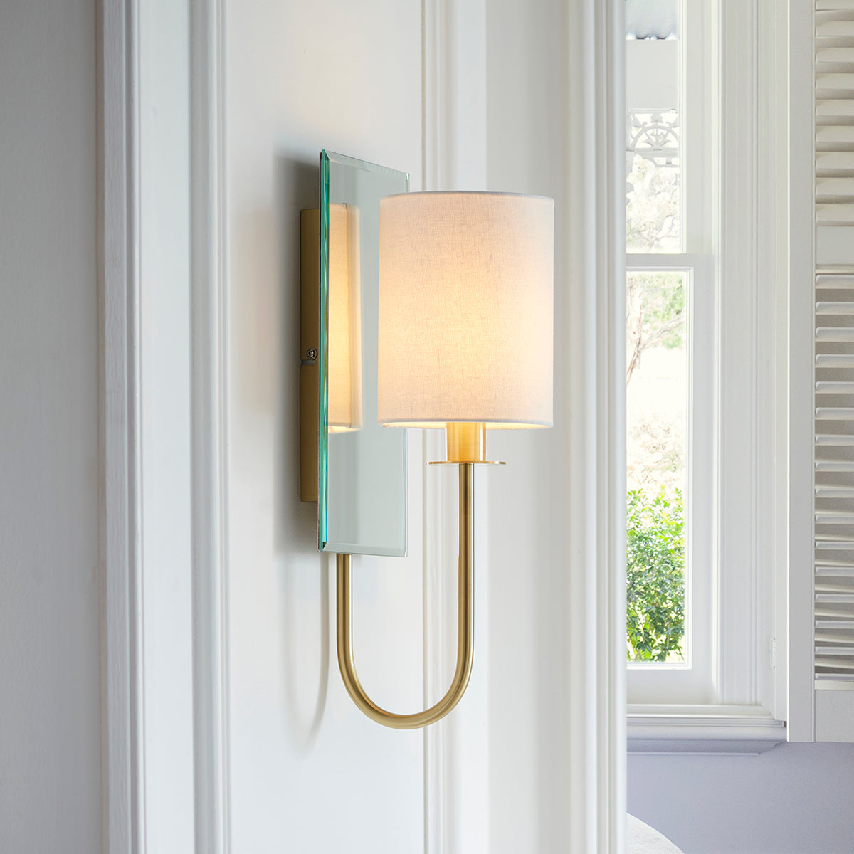 Satin brass plate & vintage white fabric