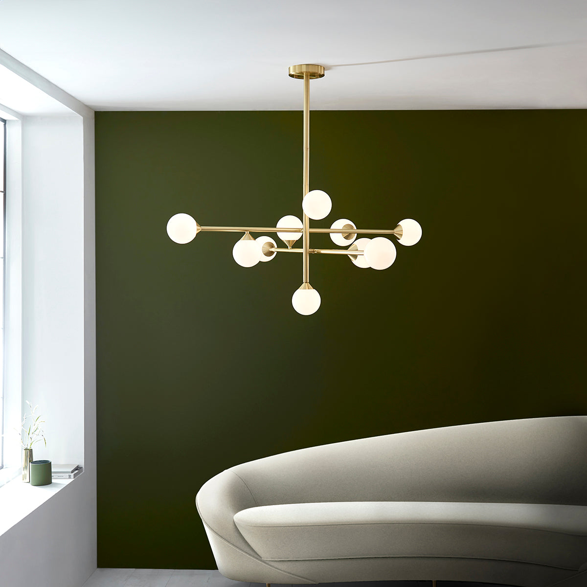 Satin brass plate & gloss white glass