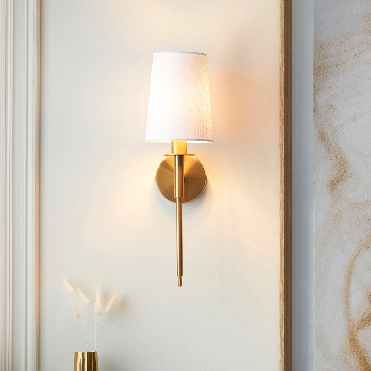 Vintage brass & vintage white fabric