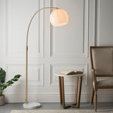Moon Curved Floor Lamp in Brass, White Marble and Opal