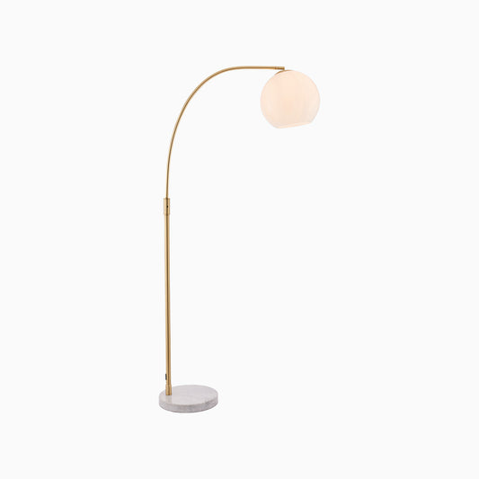 Moon Curved Floor Lamp in Brass, White Marble and Opal