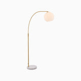 Moon Curved Floor Lamp in Brass, White Marble and Opal