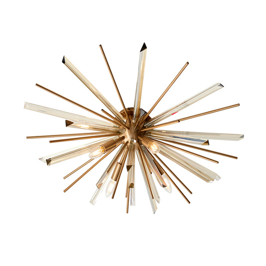Juno Flush Starburst Ceiling Light in Antique Brass