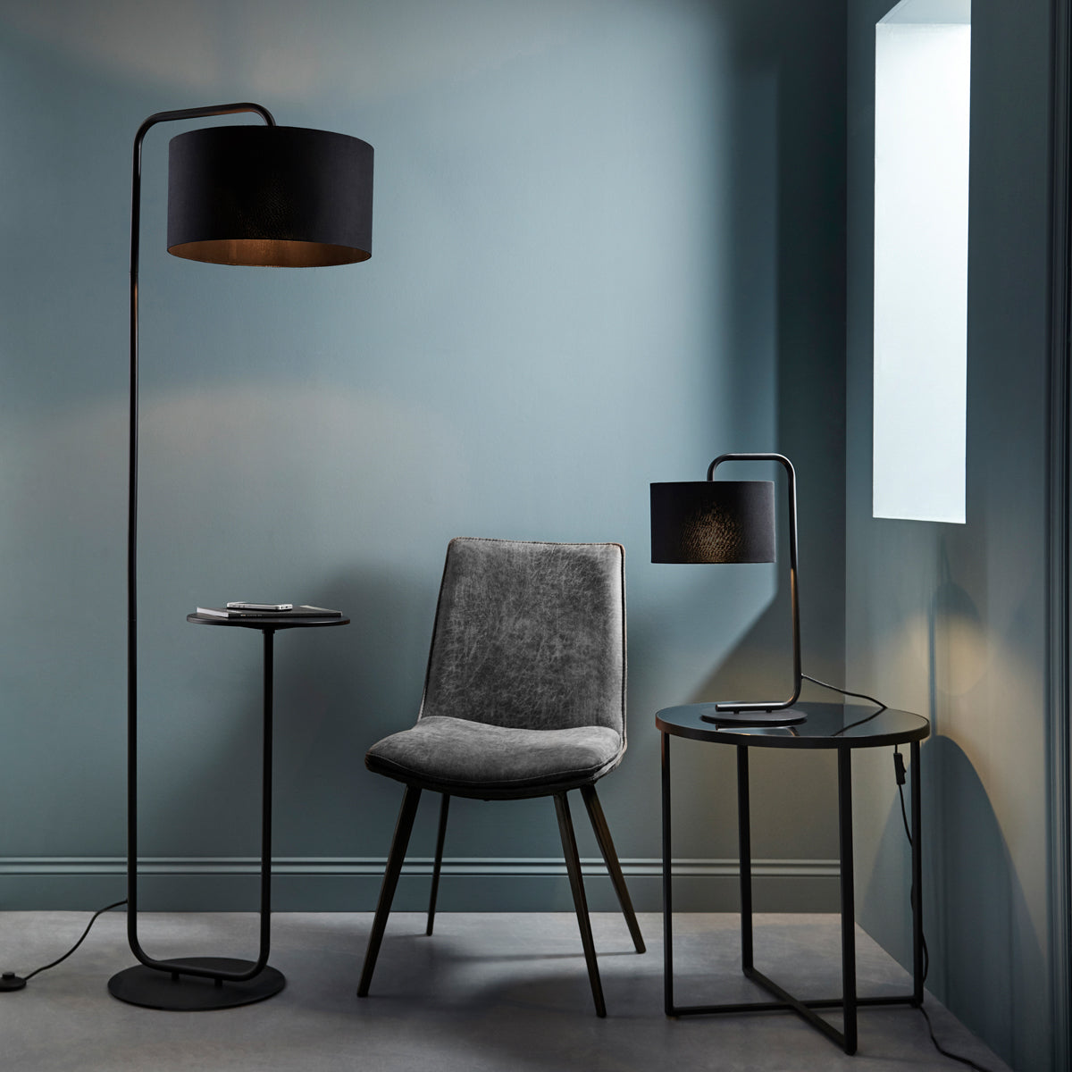 Satin black paint & black fabric