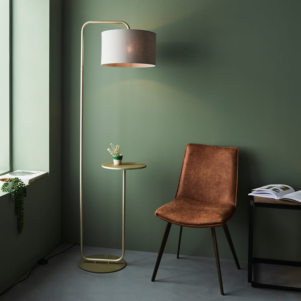 Satin champagne paint & slate grey fabric
