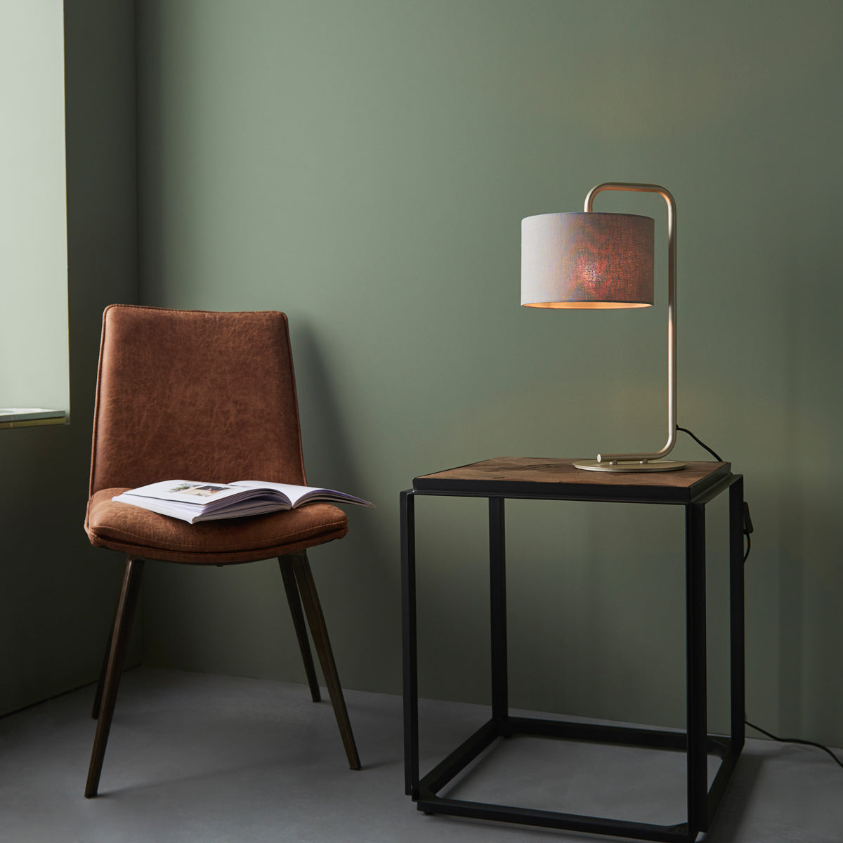 Satin champagne paint & slate grey fabric