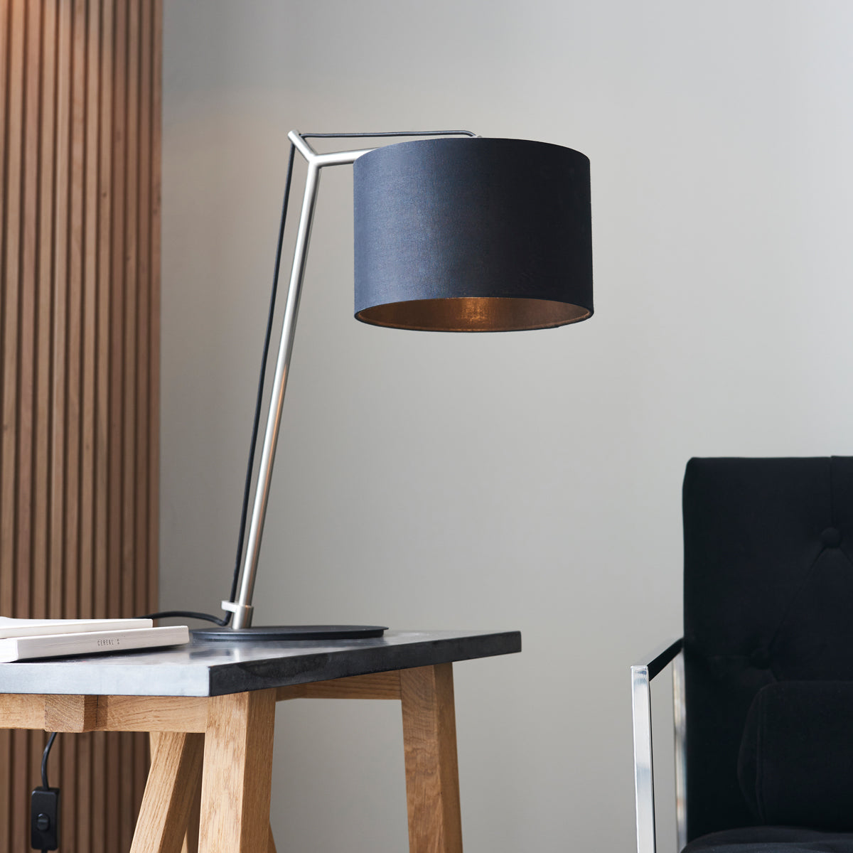 Matt nickel plate & black cotton fabric