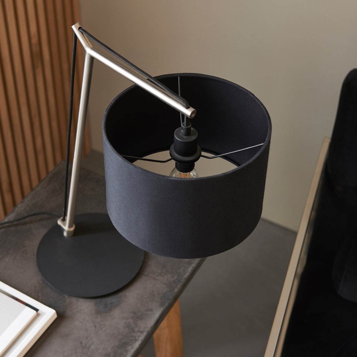 Matt nickel plate & black cotton fabric