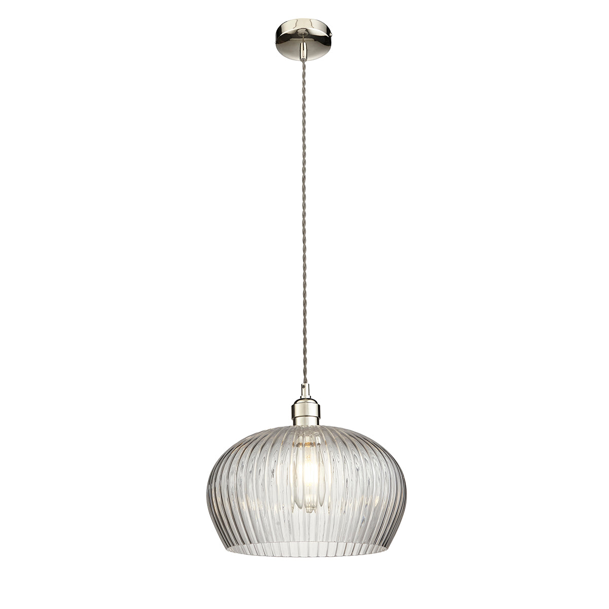 Bright nickel plate & ribbed glass Wide