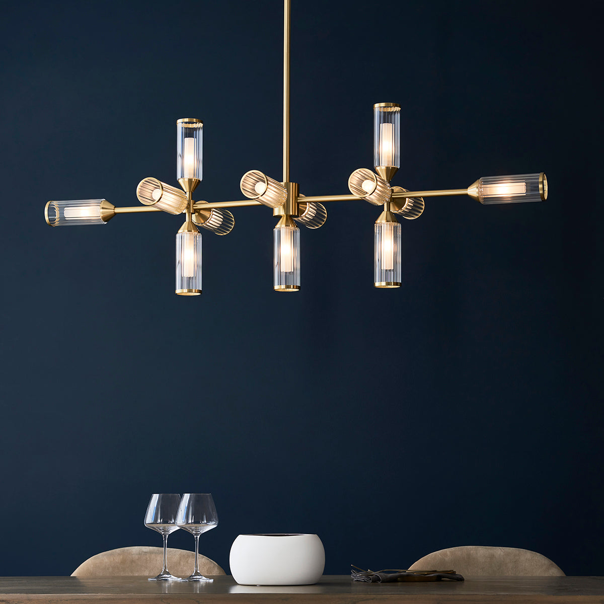 Juliette Extra Large Linear Glass Pendant in Brushed Brass