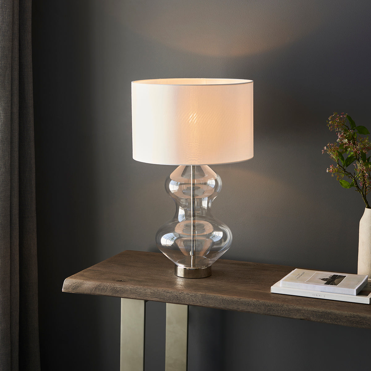 Bright nickel plate with vintage white fabric