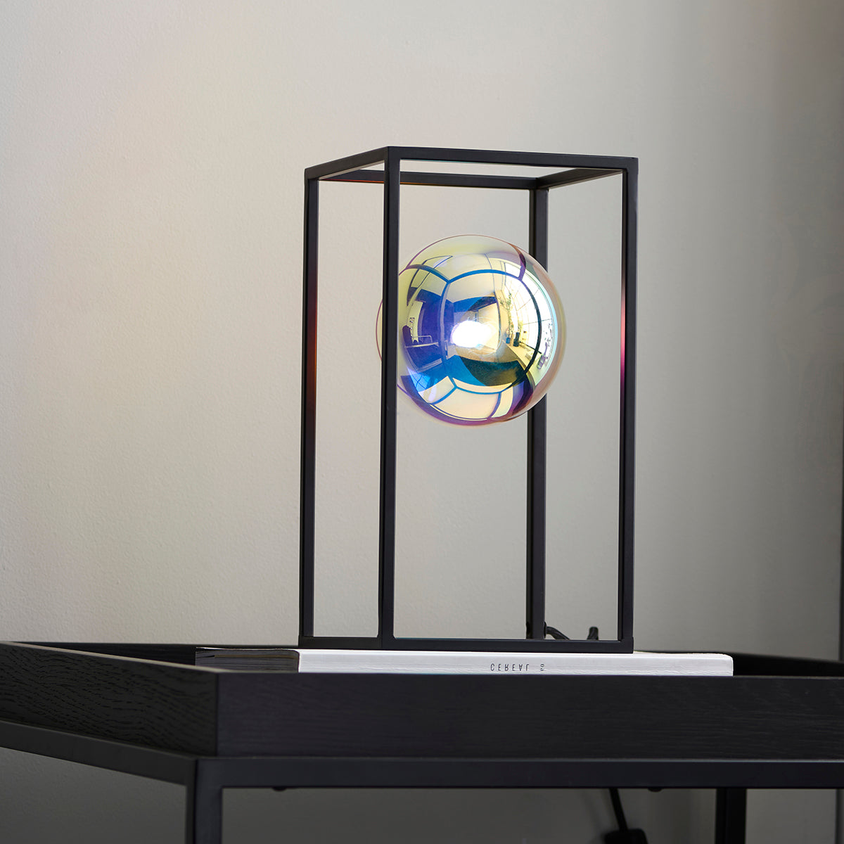 Draven Open Frame Table Light with Iridescent Glass