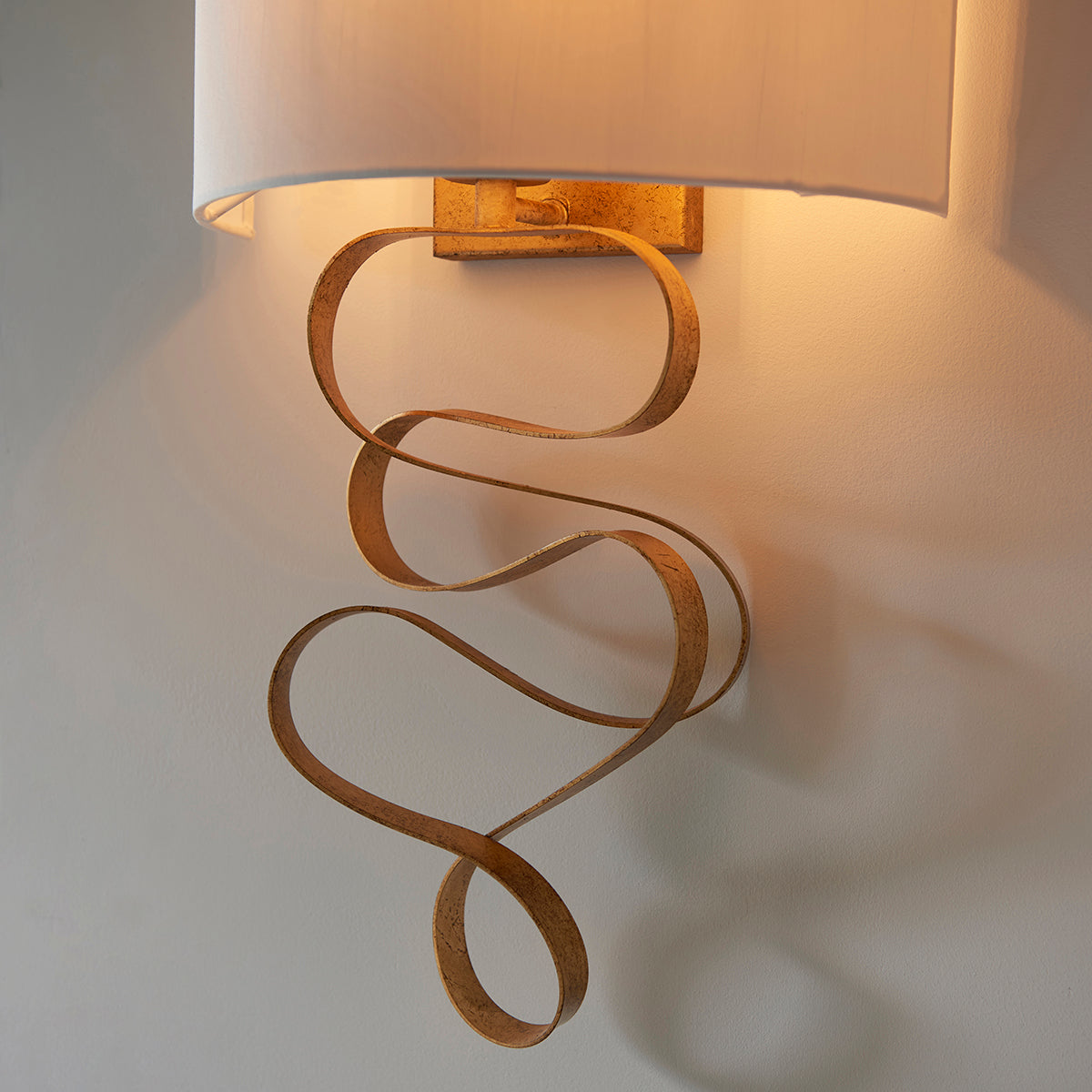 Vivienne Gold Ribbon Wall Light with Ivory Shade